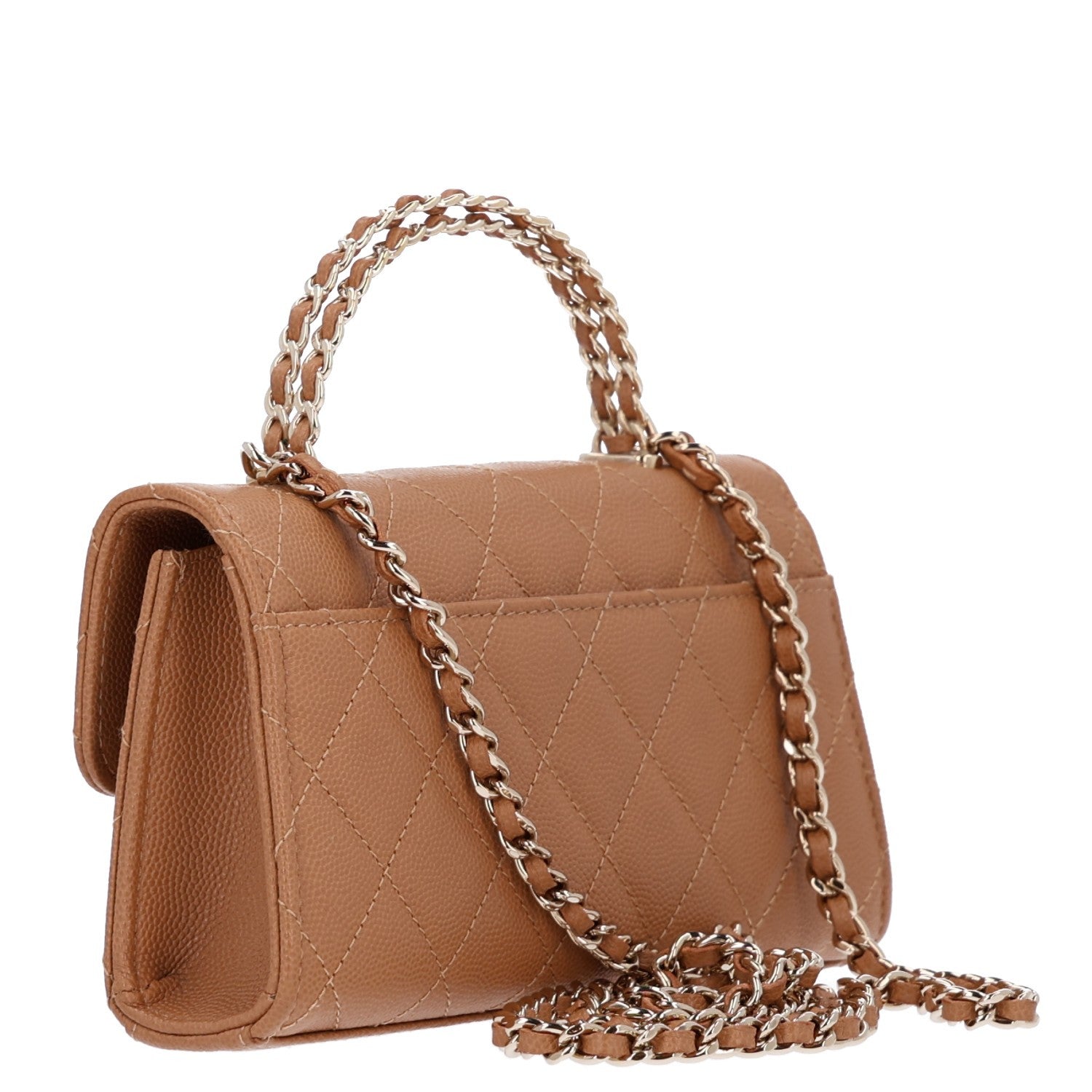 Chanel Caviar Quilted Chain Match Top Handle Phone Holder With Chain Beige 2 of 9