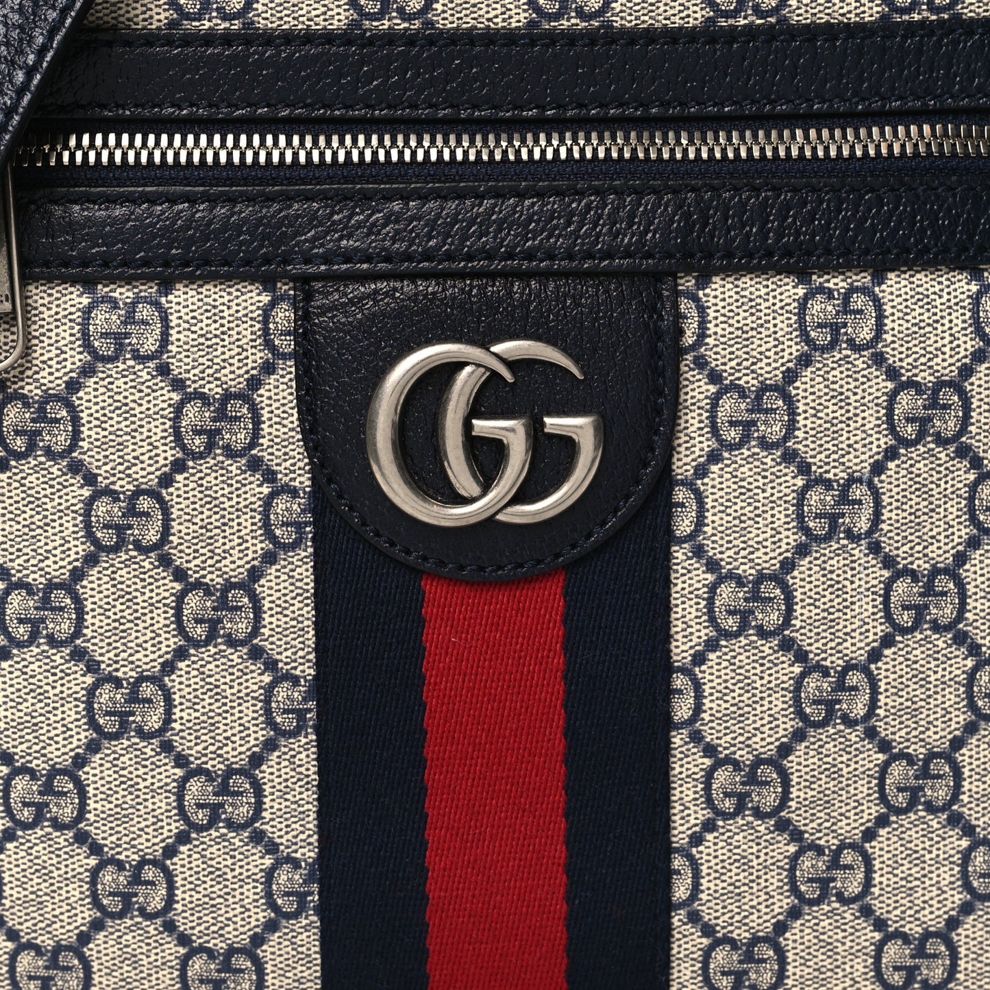 GG Supreme Monogram Textured Dollar Calfskin Web Small Ophidia Messenger Bag Beige Blue
