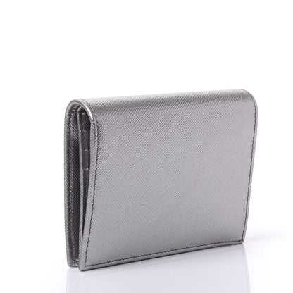 Prada Saffiano Compact Wallet Cromo 2 of 9