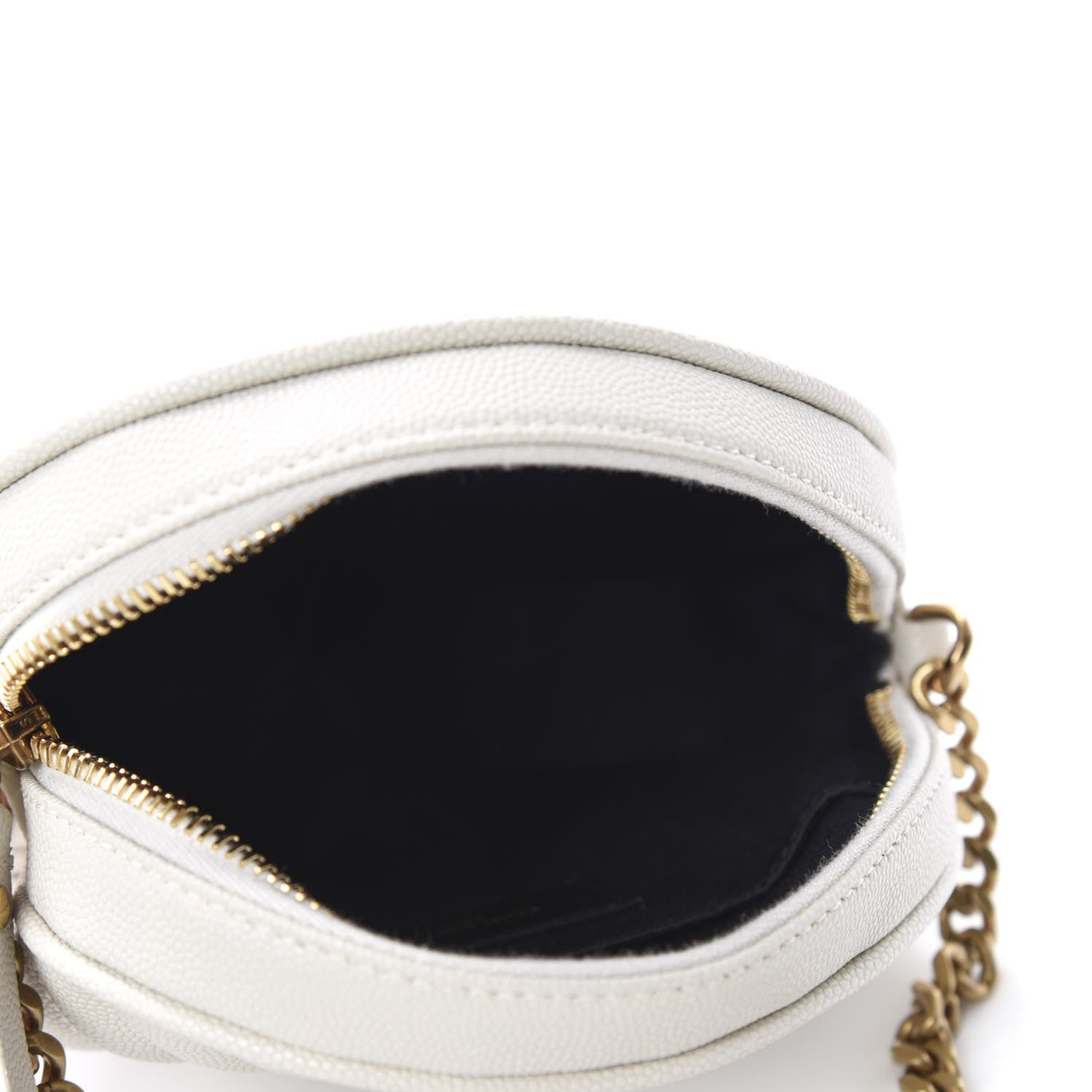 Saint Laurent Grain De Poudre Matelasse Chevron Quilted Round Vinyle Camera Bag White 5 of 10