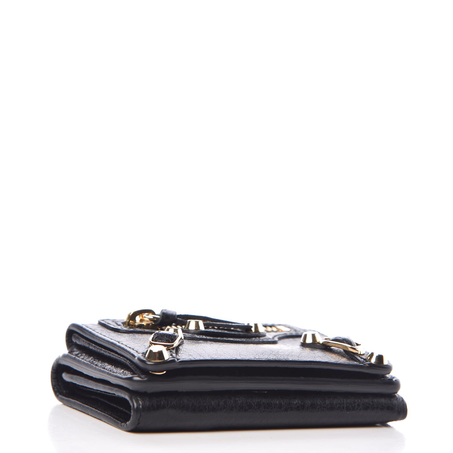 Agneau Arena Classic Gold Hardware Mini Wallet Black