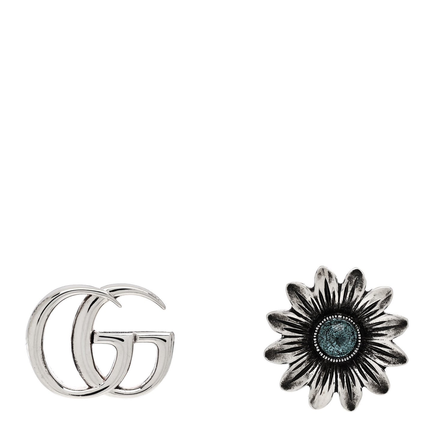 Sterling Silver Blue Topaz Flower Marmont Double G Earrings