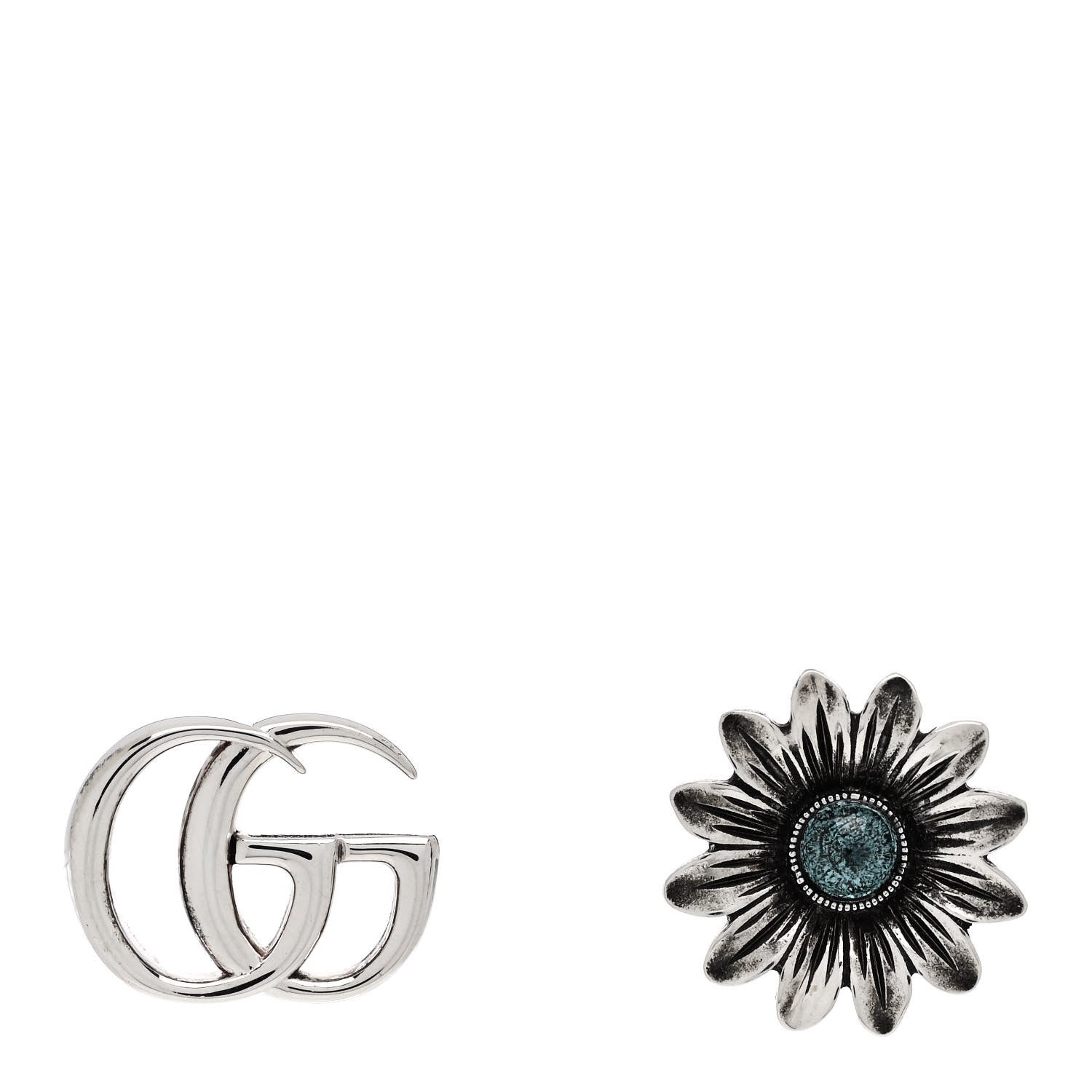 Gucci Sterling Silver Blue Topaz Flower Marmont Double G Earrings 1 of 5