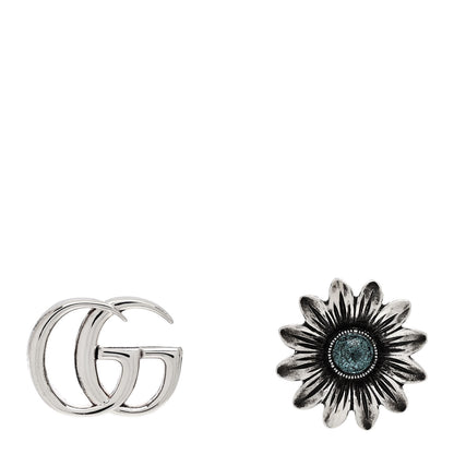 Gucci Sterling Silver Blue Topaz Flower Marmont Double G Earrings 1 of 5