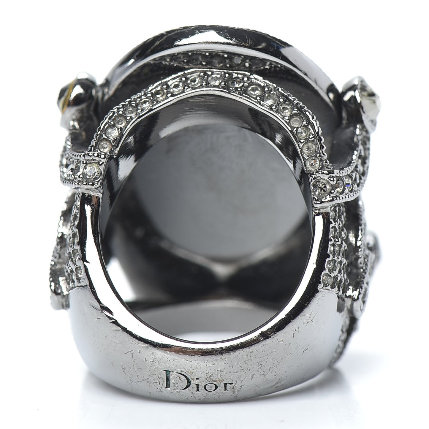 Crystal Resin Art Deco Ring 7.25 Black Silver
