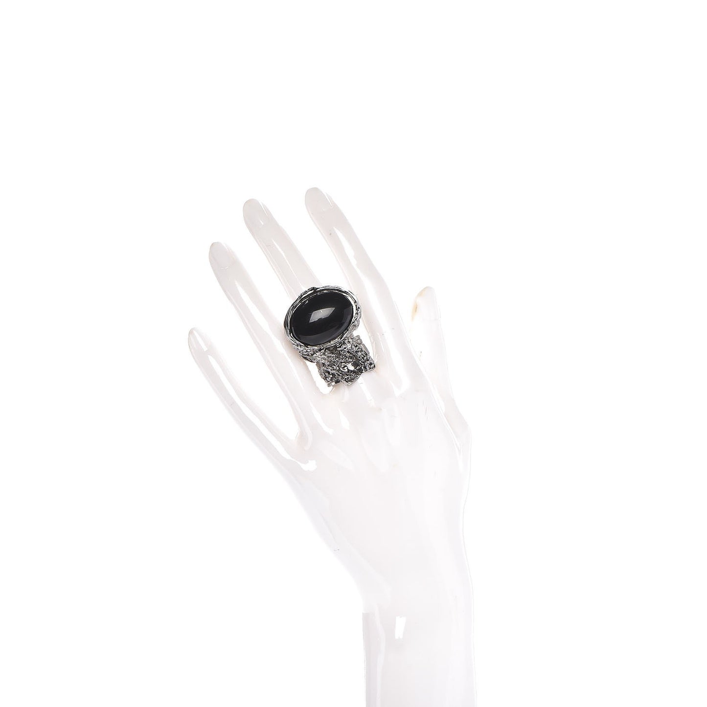 Glass Cabochon Arty Ovale Ring 7 Gunmetal Black
