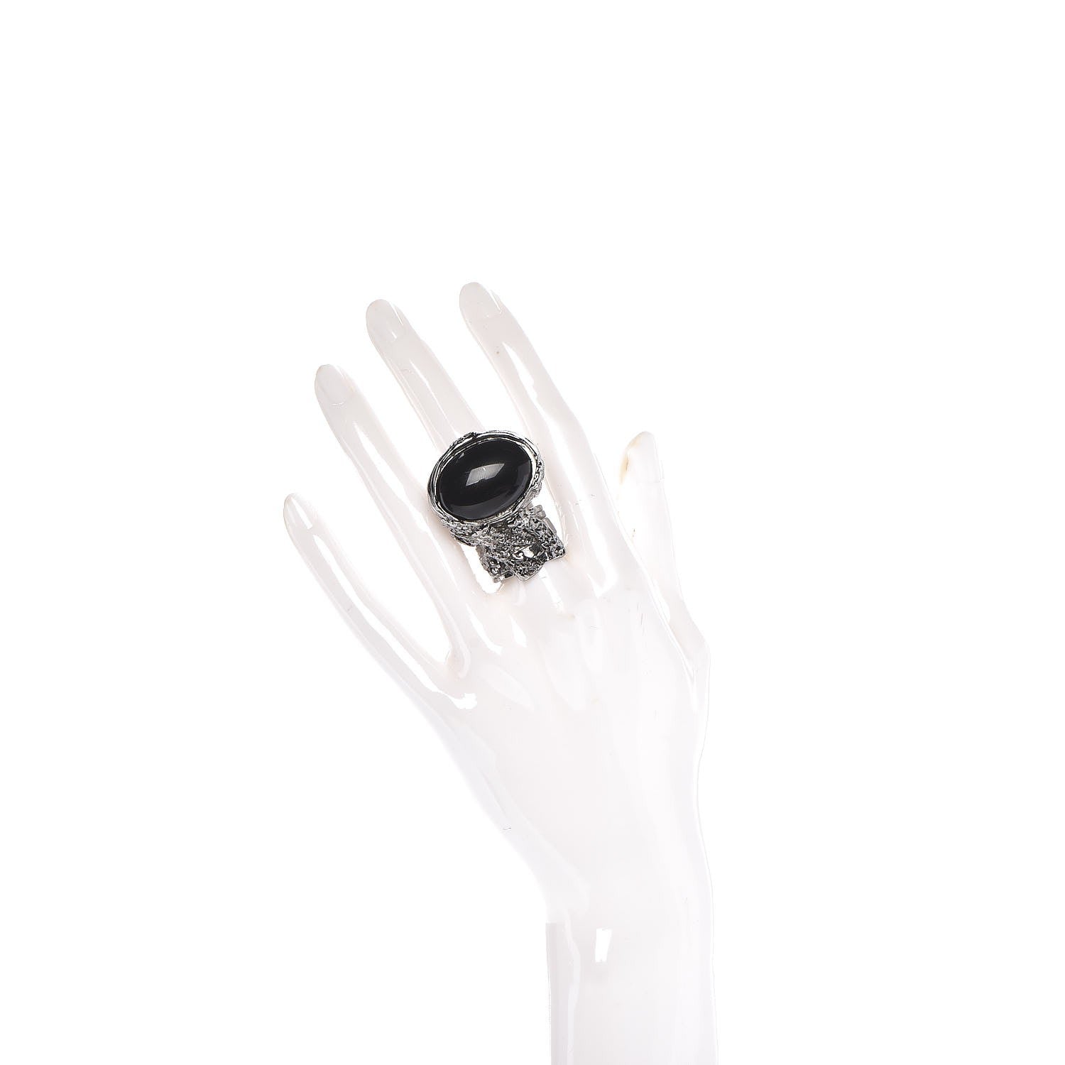 Saint Laurent Glass Cabochon Arty Ovale Ring 7 Gunmetal Black 2 of 5
