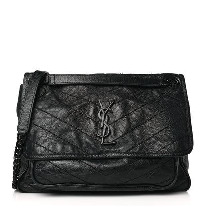 Saint Laurent Crinkled Calfskin Matelasse Monogram Medium Niki Chain Satchel Black 1 of 9