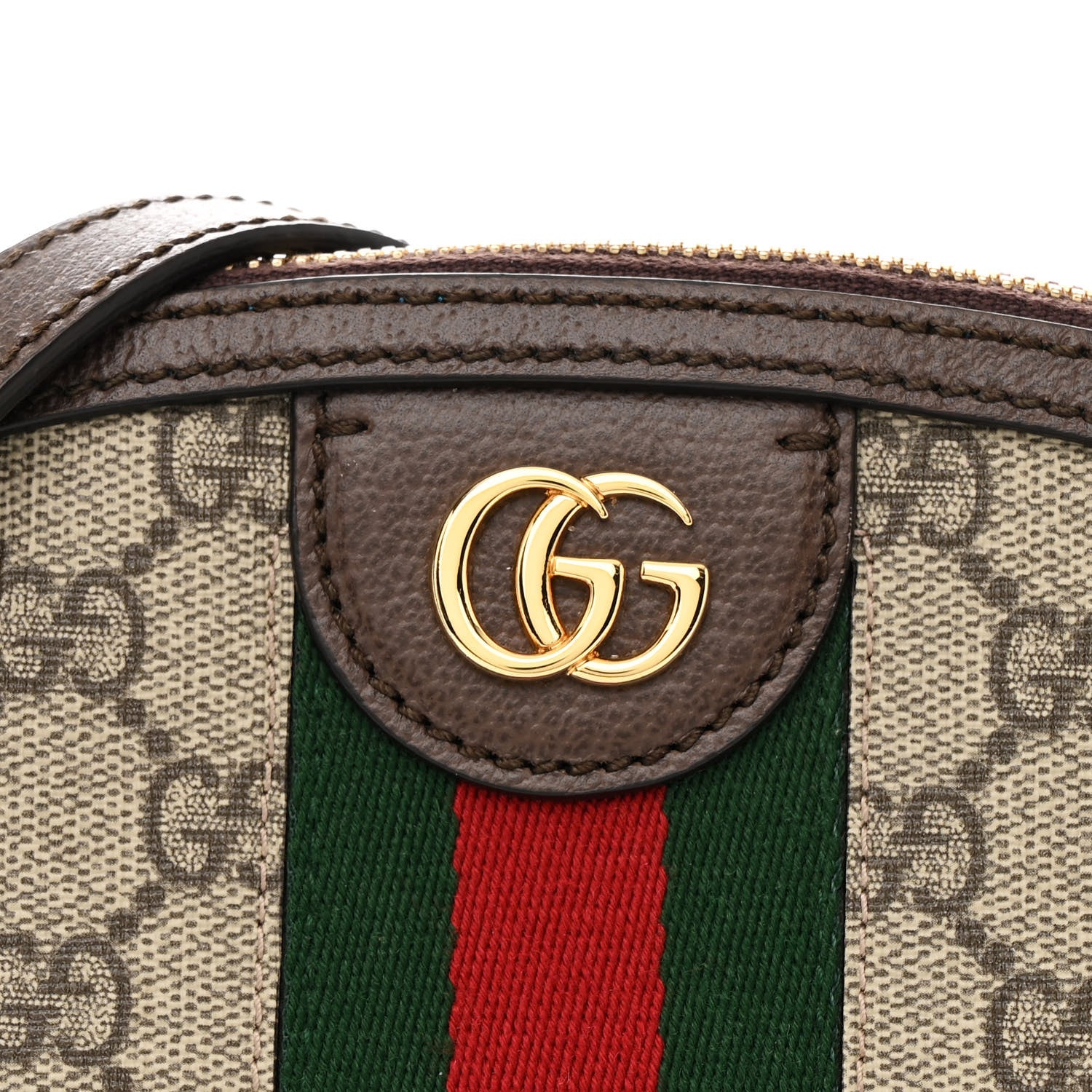 Gucci GG Supreme Monogram Textured Dollar Calfskin Web Small Ophidia Dome Shoulder Bag Beige Ebony New Acero 8 of 11