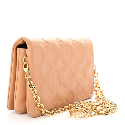 Louis Vuitton Lambskin Embossed Monogram Pochette Coussin Camel 3 of 10