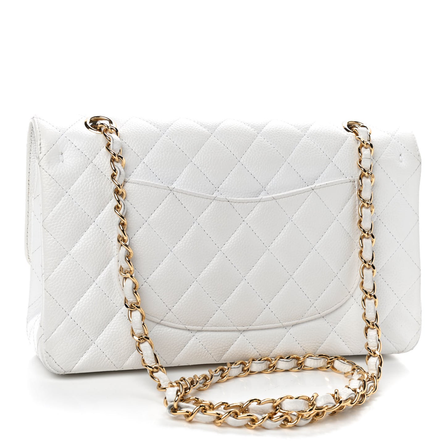 Caviar Quilted Medium Double Flap White
