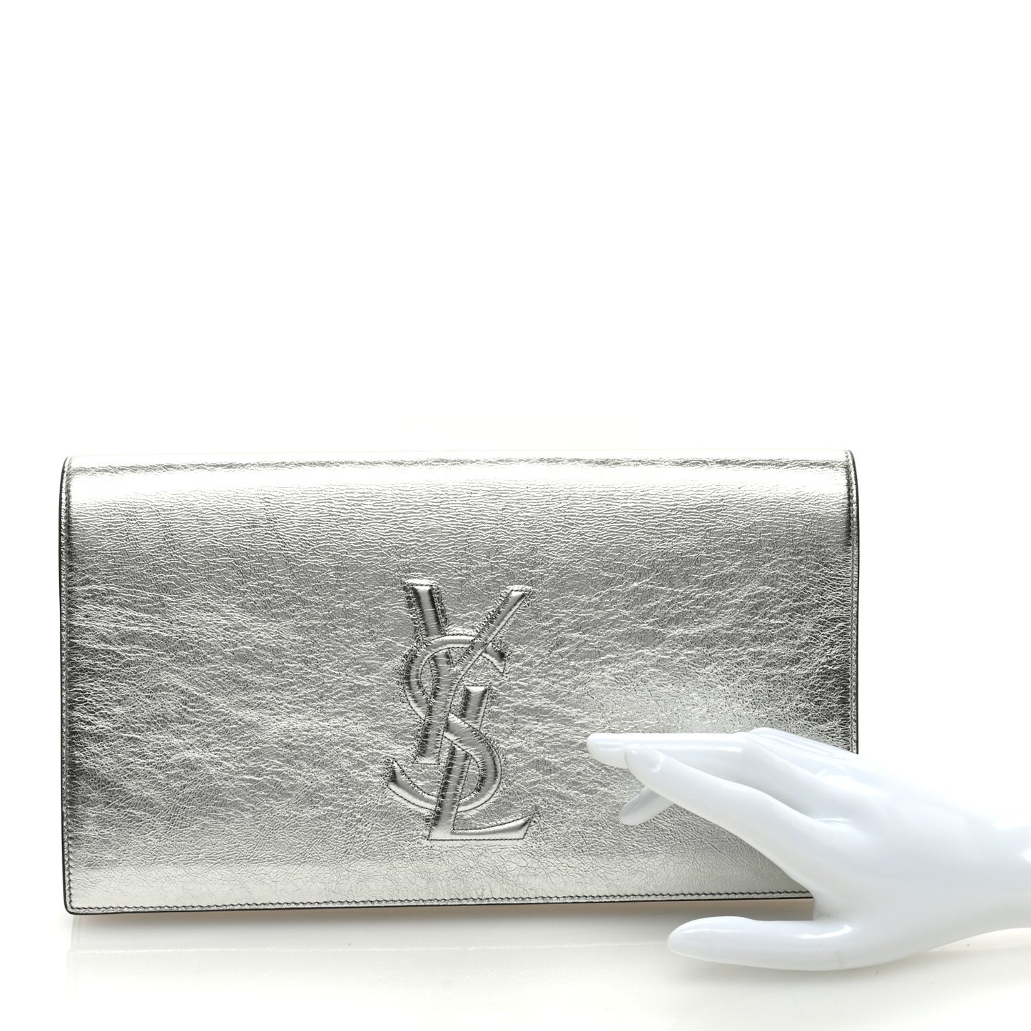 Metallic Calfskin Monogram Large Belle De Jour Clutch Silver
