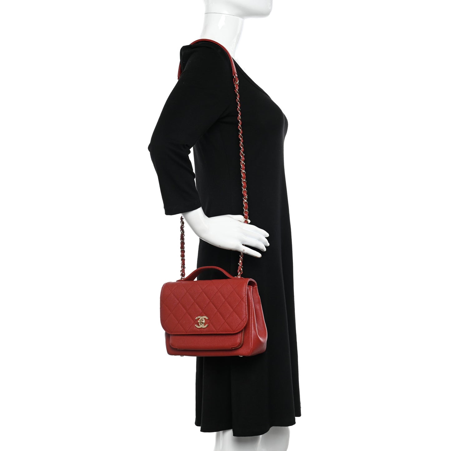 Caviar Quilted Medium Business Affinity Flap Red