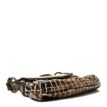 Fendi Metallic Canvas Crocodile Embossed Chef Shoulder Bag Bronze 3 of 11