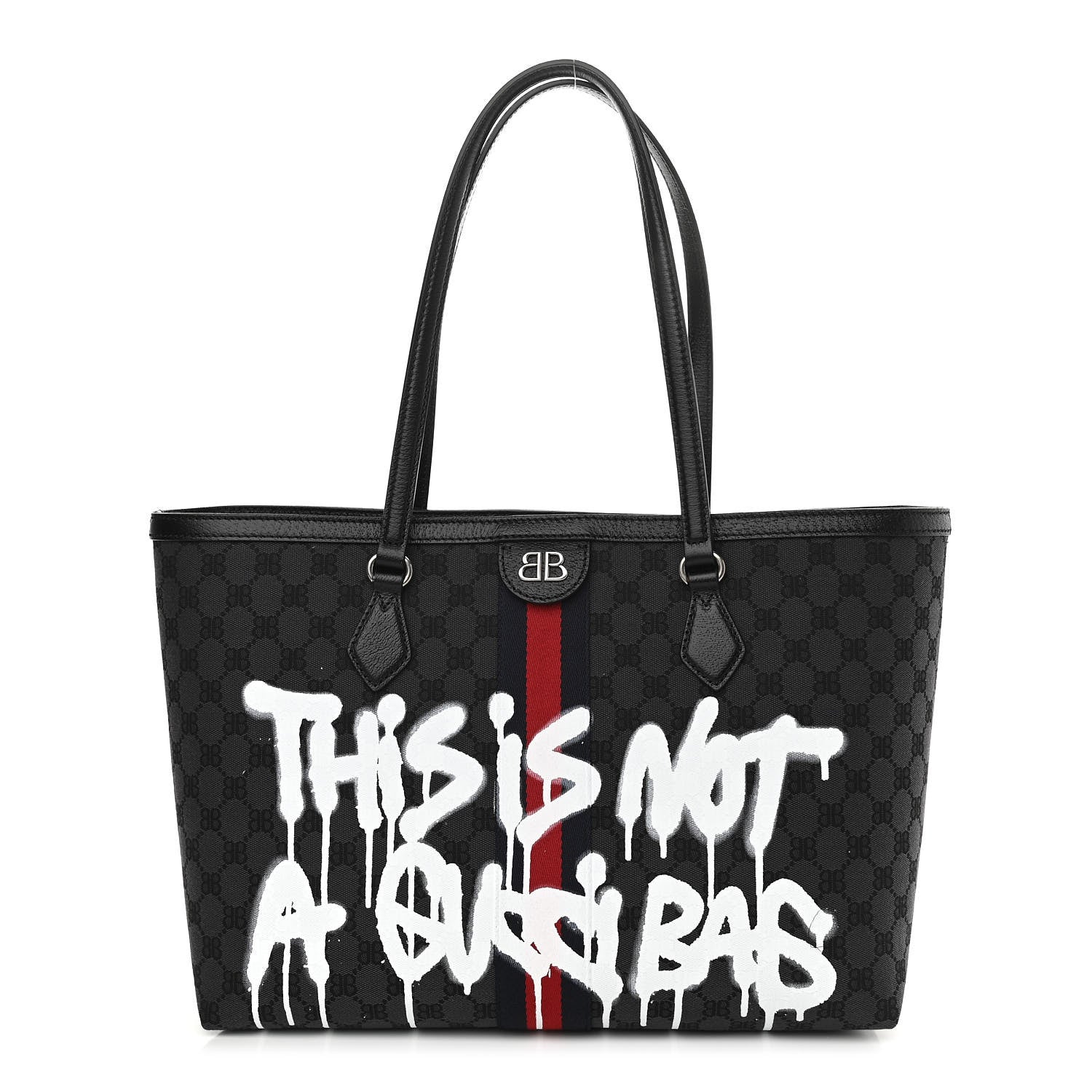 Gucci X BALENCIAGA BB Monogram Web Graffiti Medium Ophidia Shopping Tote Black 1 of 10