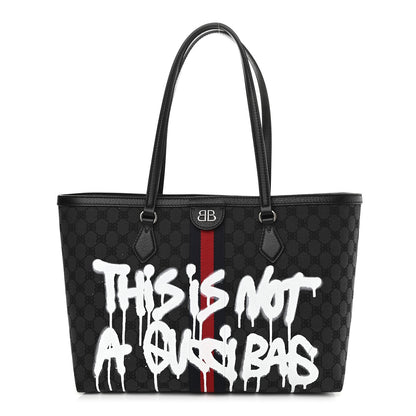Gucci X BALENCIAGA BB Monogram Web Graffiti Medium Ophidia Shopping Tote Black 1 of 10