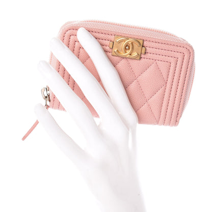 Chanel Caviar Quilted Boy Zip Around Coin Purse Wallet Light Pink 2 of 8