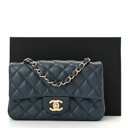Chanel Iridescent  Caviar Quilted Mini Rectangular Flap  Dark Blue 11 of 11