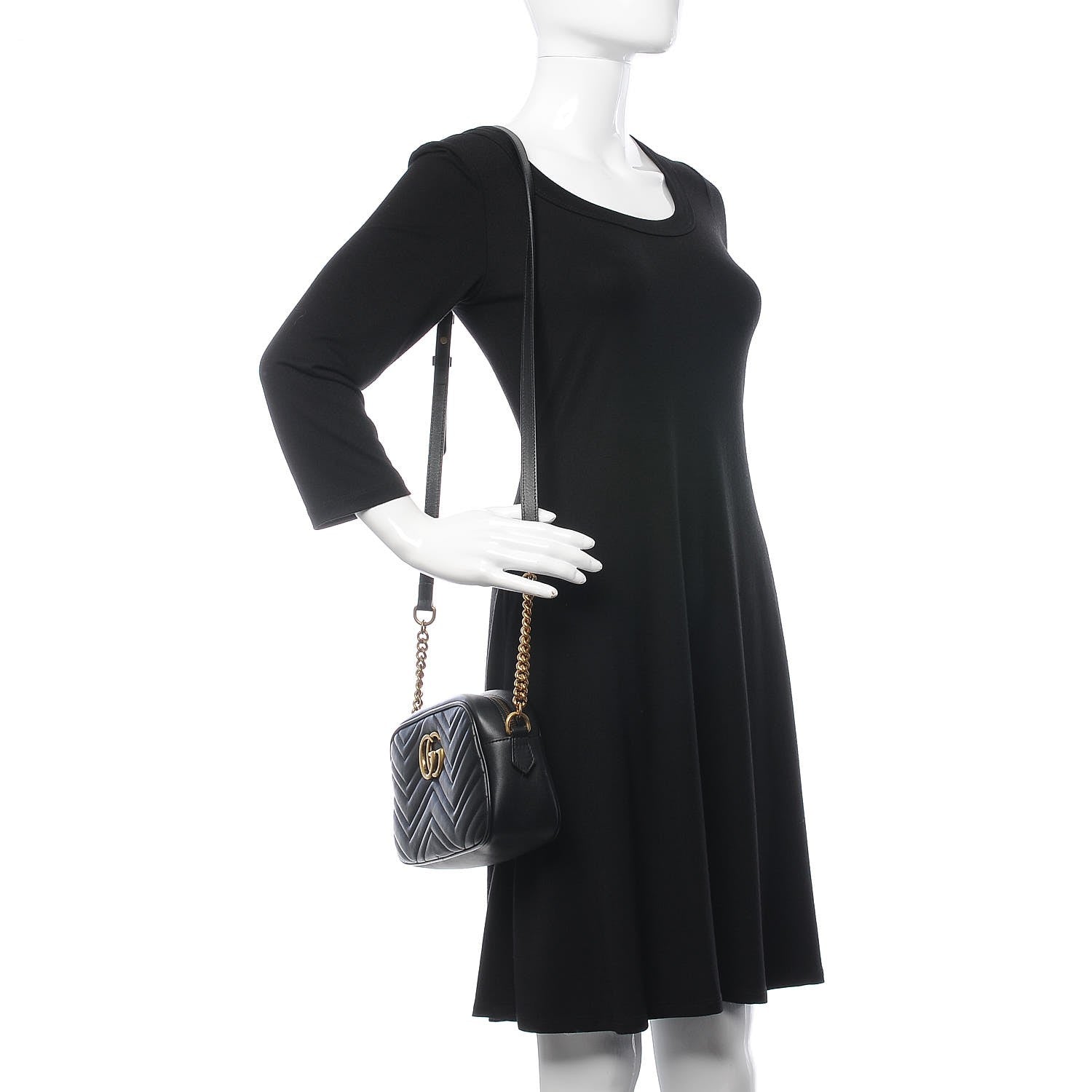 Gucci Calfskin Matelasse Small GG Marmont Chain Shoulder Bag Black 2 of 11