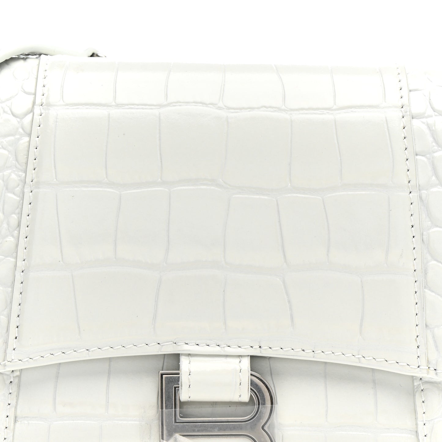Shiny Calfskin Crocodile Embossed Small Hourglass Evening Chain Bag White
