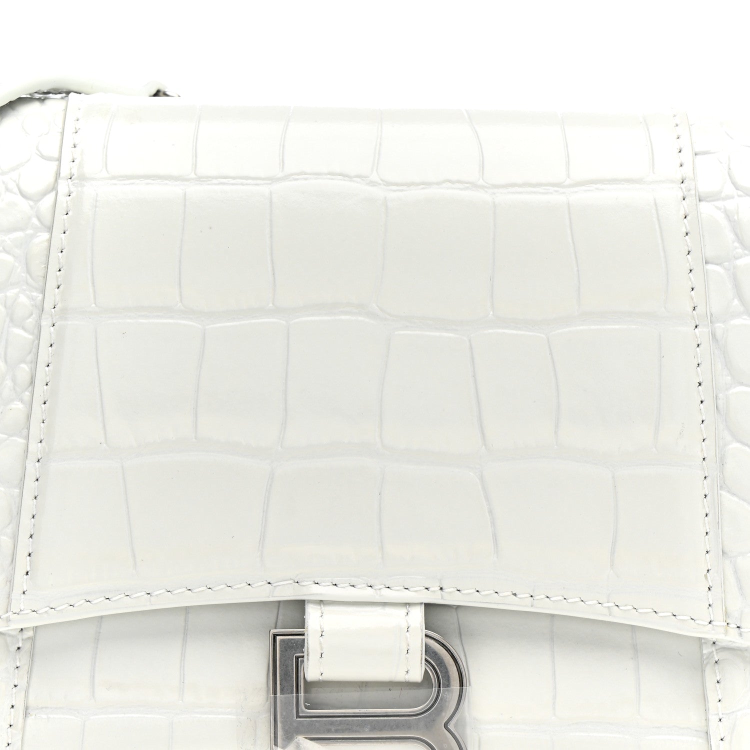 Balenciaga Shiny Calfskin Crocodile Embossed Small Hourglass Evening Chain Bag White 8 of 13