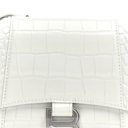 Balenciaga Shiny Calfskin Crocodile Embossed Small Hourglass Evening Chain Bag White 8 of 13