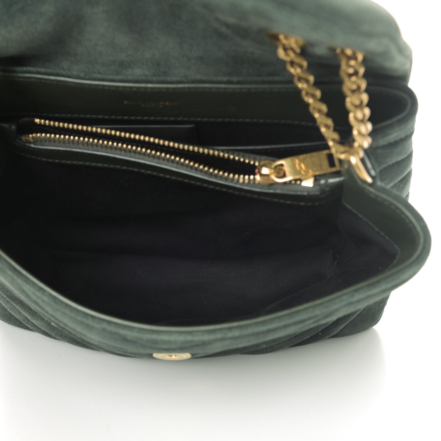 Suede Calfskin Y Quilted Monogram Small Loulou Chain Satchel Green
