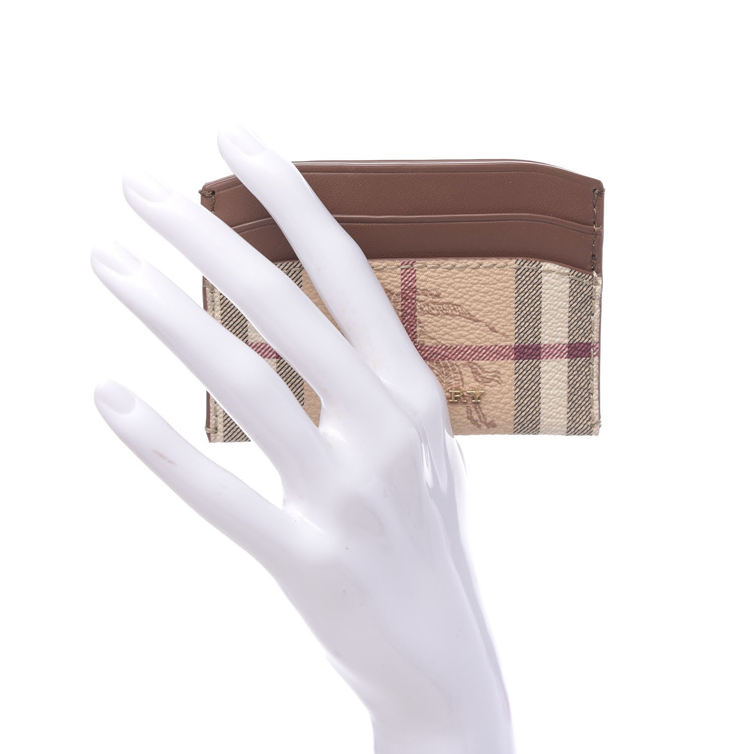 Burberry Soft Grain Calfskin Haymarket Check Izzy Card Case Tan 2 of 6