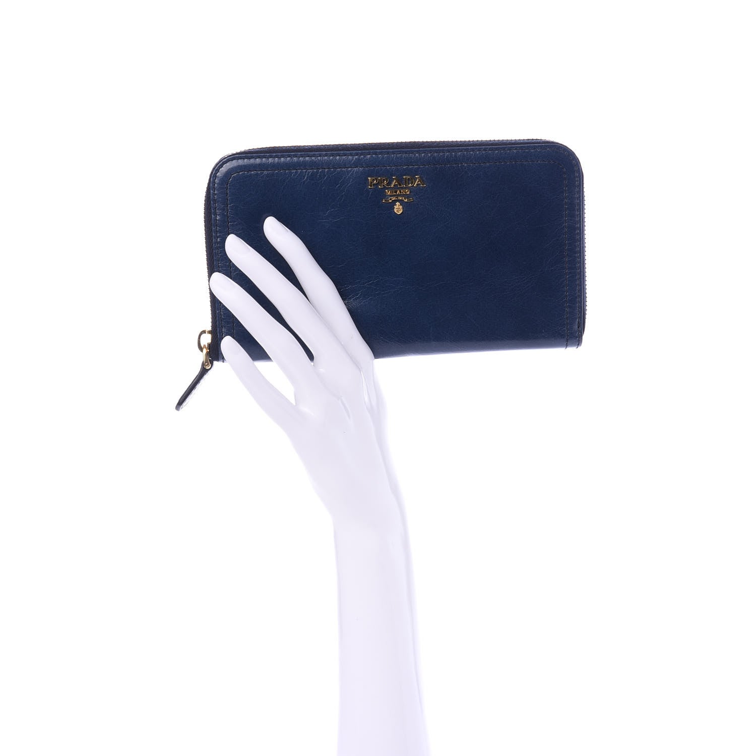 Prada Vitello Shine Zip Around Wallet Denim 2 of 7