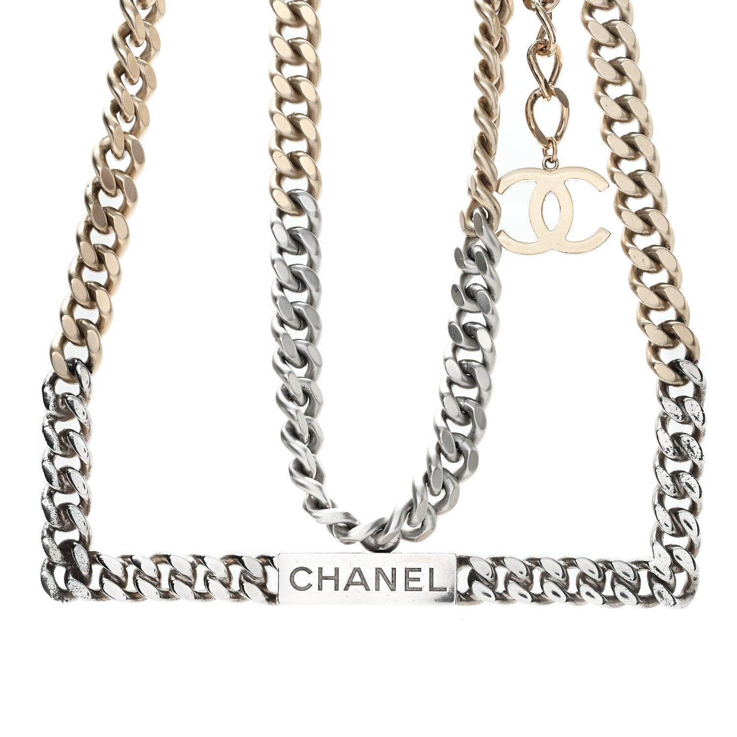 Chanel Oversized Chain Logo Short Necklace Gold Silver 1 of 4