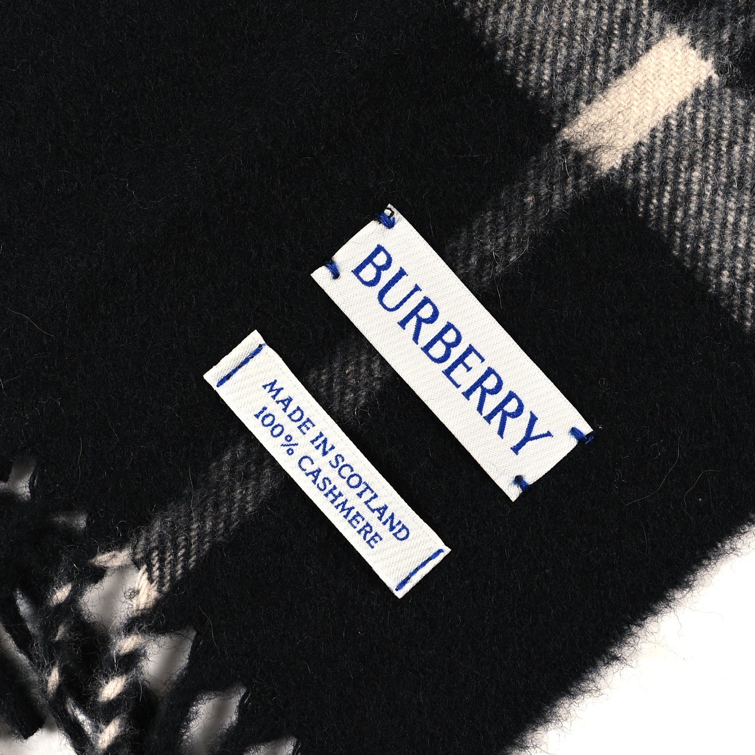 Burberry Cashmere Giant Check Fringe Scarf Black 3 of 4
