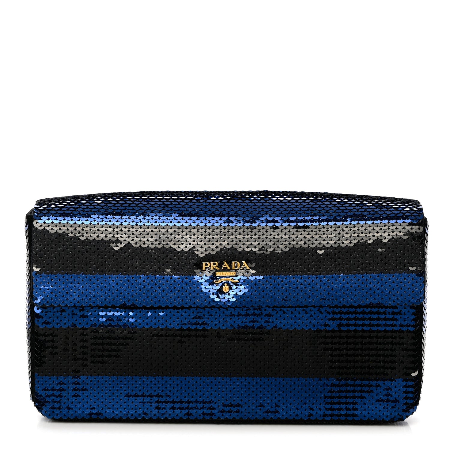 Prada Paillettes Striped Clutch Black Blue 1 of 9