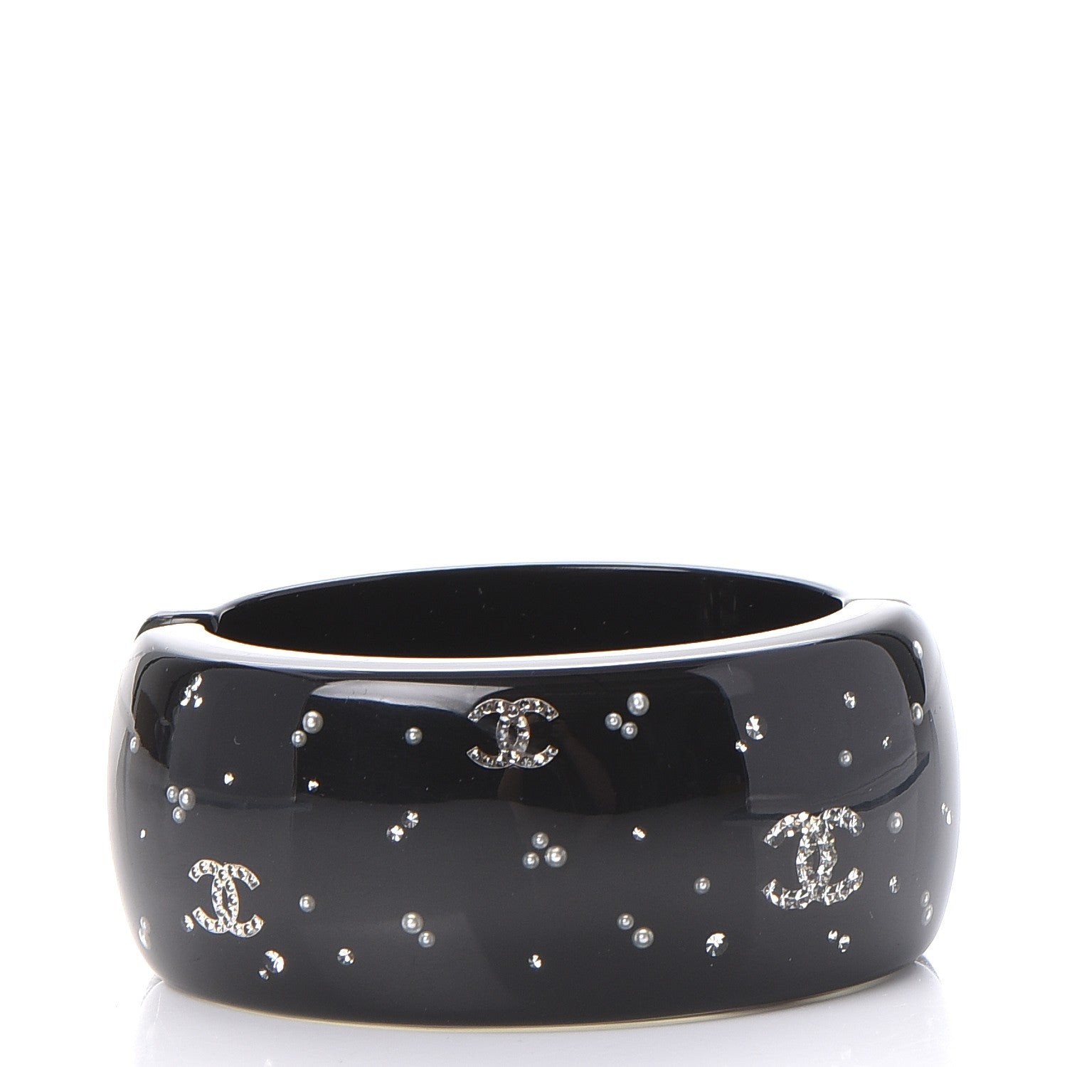 Chanel Resin Crystal CC Cuff Black 3 of 5