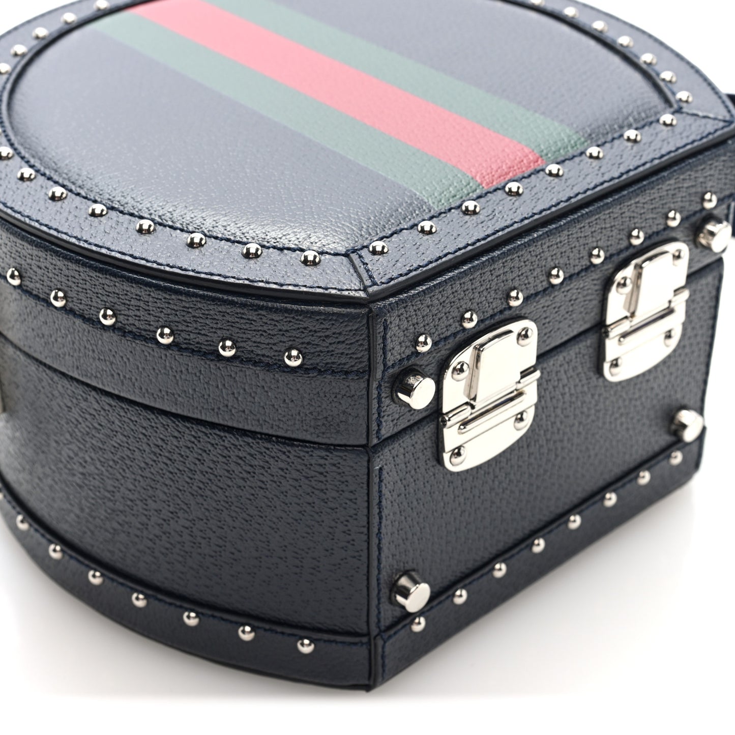 Textured Dollar Calfskin Web Mini Savoy Hat Box Dark Blue