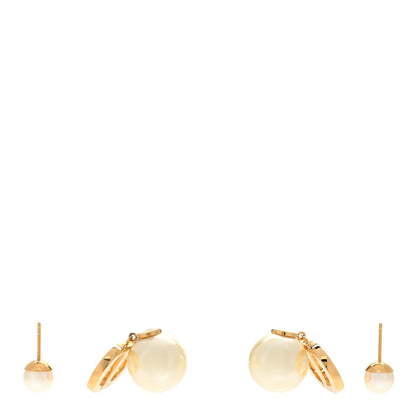 Christian Dior Pearl Enamel Tribal CD Drop Earrings Gold White Pink 3 of 4