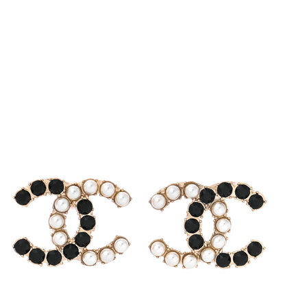 Chanel Crystal Pearl CC Dazzling Domino Earrings Gold Black 1 of 5