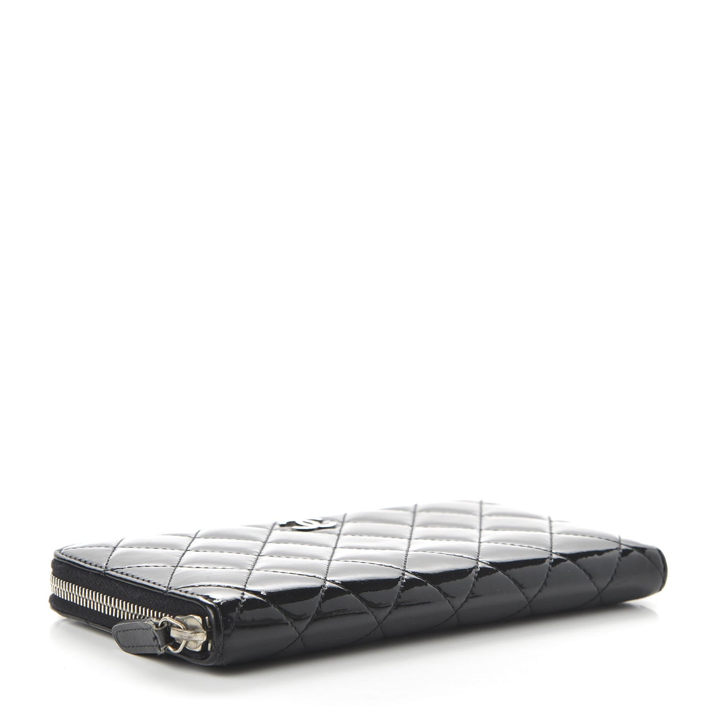 Patent Quilted Zip Around Wallet Black