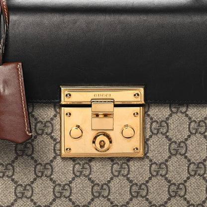 Gucci GG Supreme Monogram Calfskin Small Padlock Top Handle Bag Beige Black Cuir 8 of 10