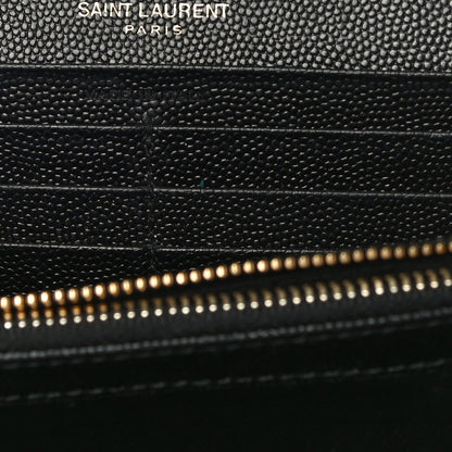 Saint Laurent Grain De Poudre Matelasse Chevron Monogram Flap Wallet Black 10 of 14