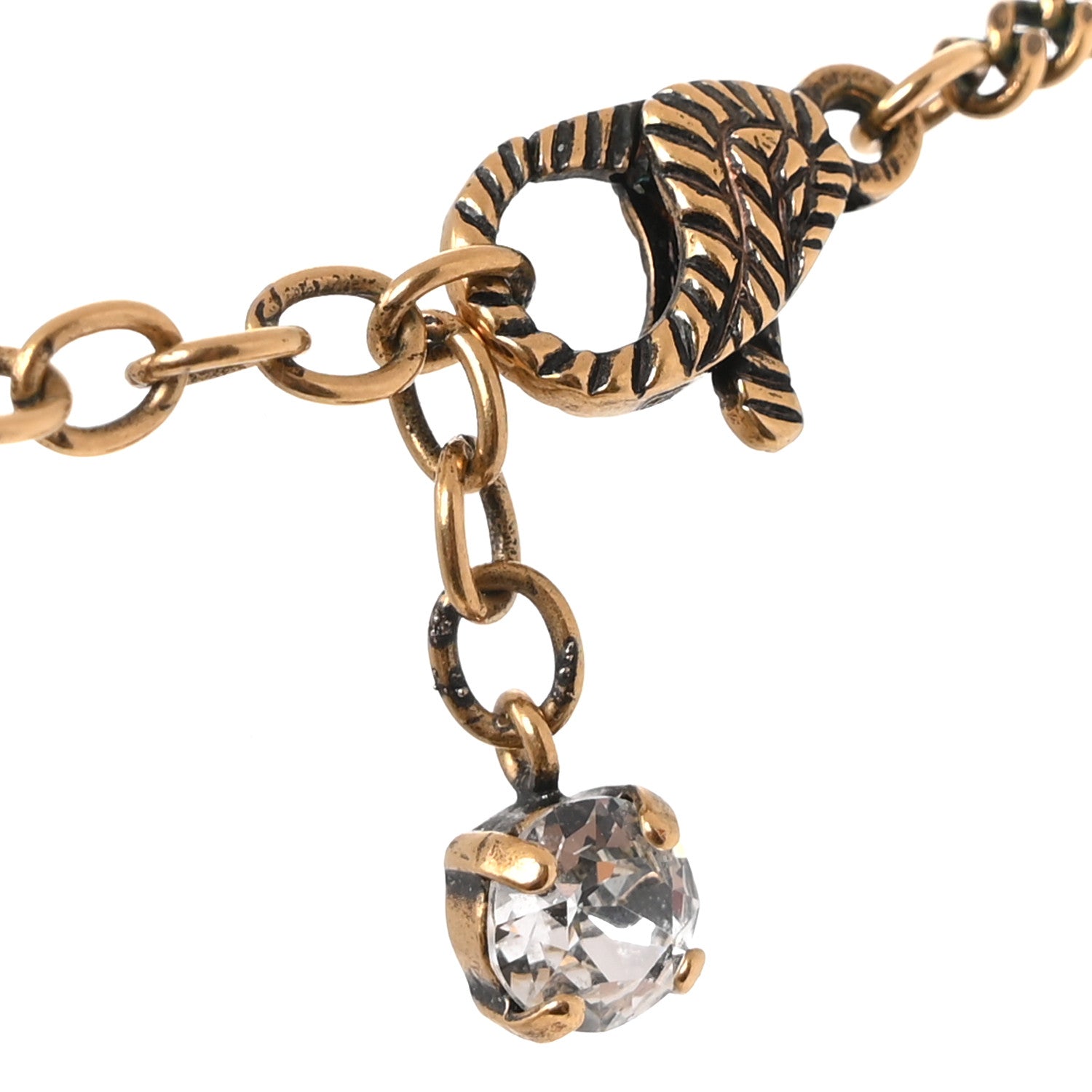 Gucci Crystal Embellished Double G Necklace Aged Gold 4 of 5