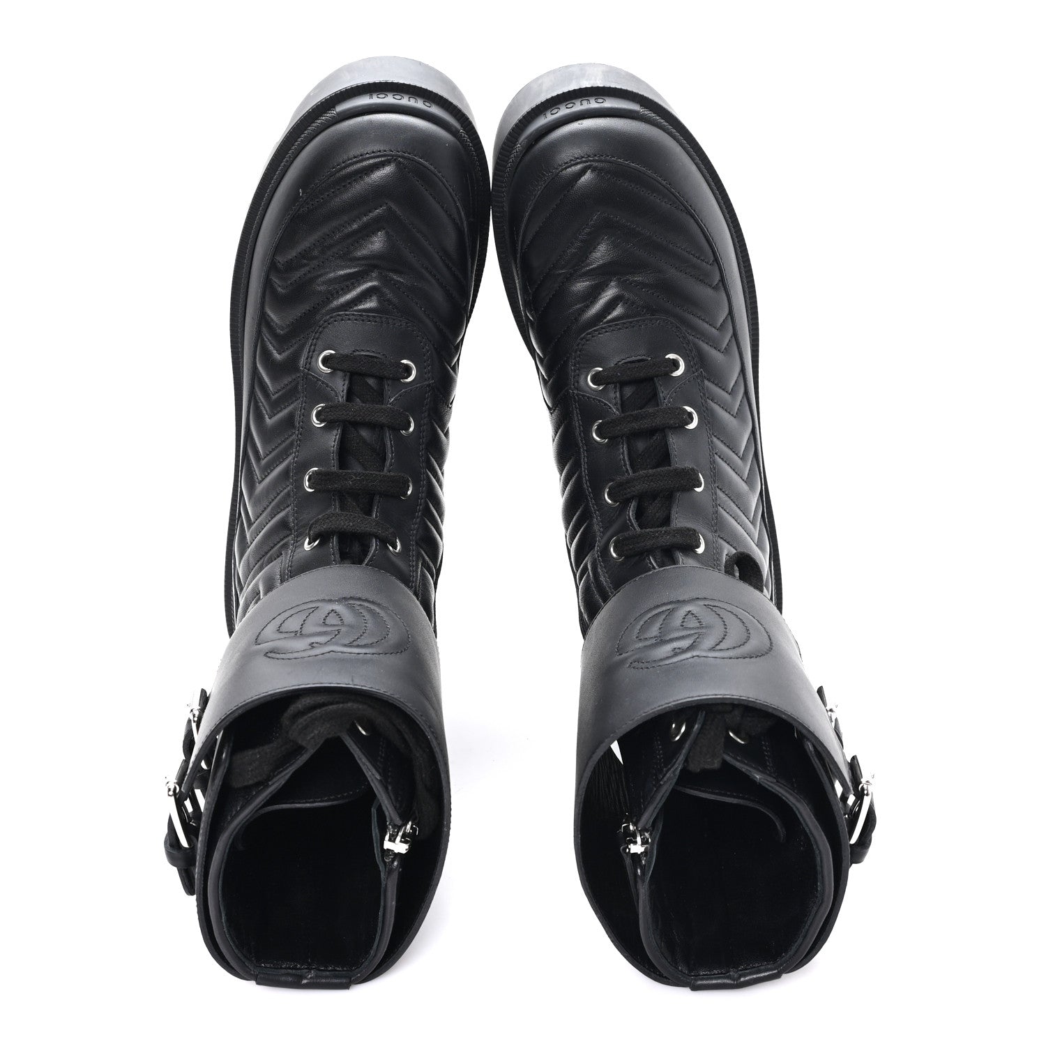 Gucci Nappa Frances GG Matelasse Platform Combat Boots 39 Black 2 of 9