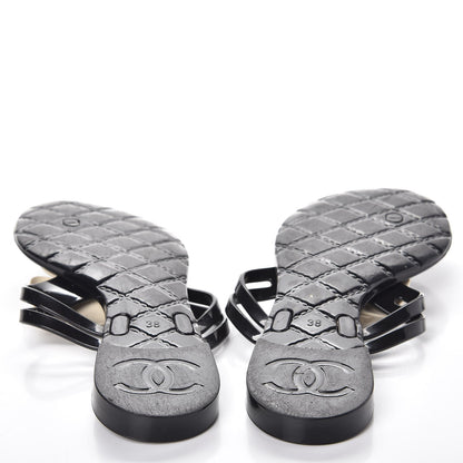 Chanel Jelly Camellia Thong Sandals 38 Black Ivory 7 of 9