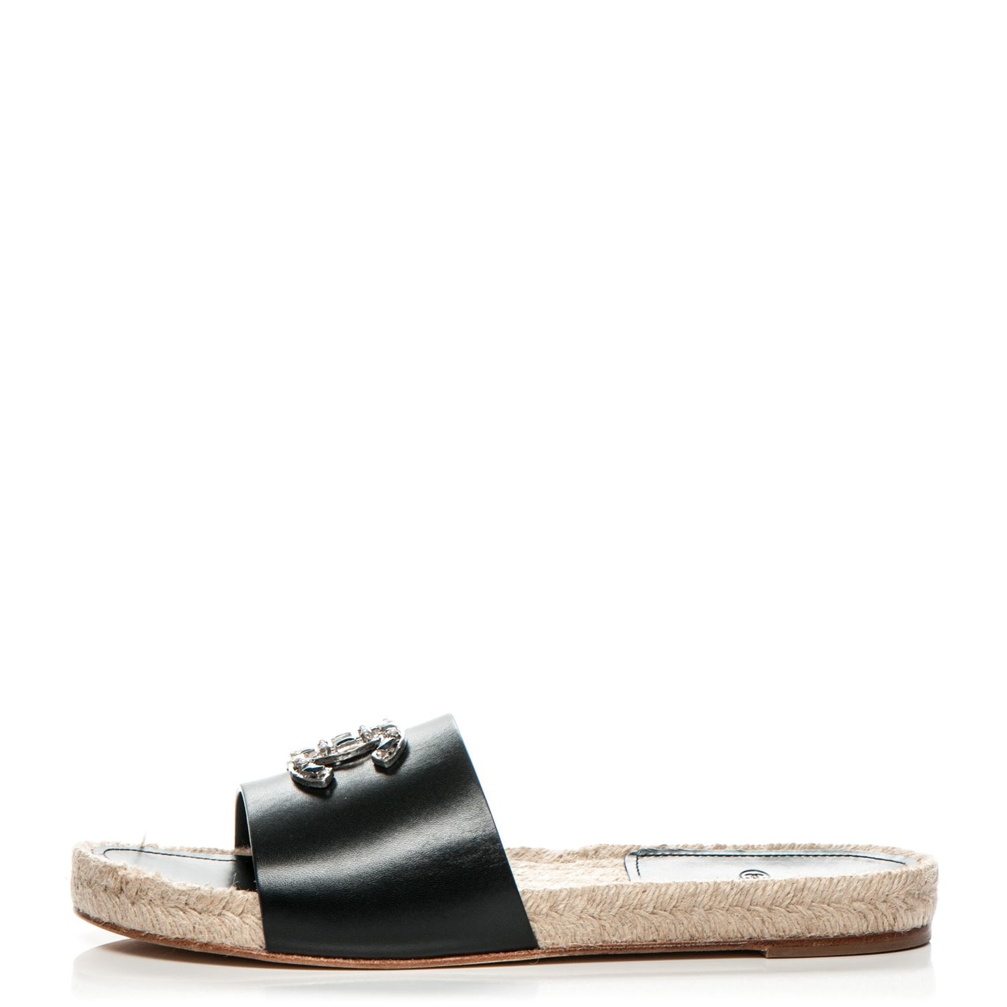 Calfskin CC Espadrille Slip On Sandals 40 Black