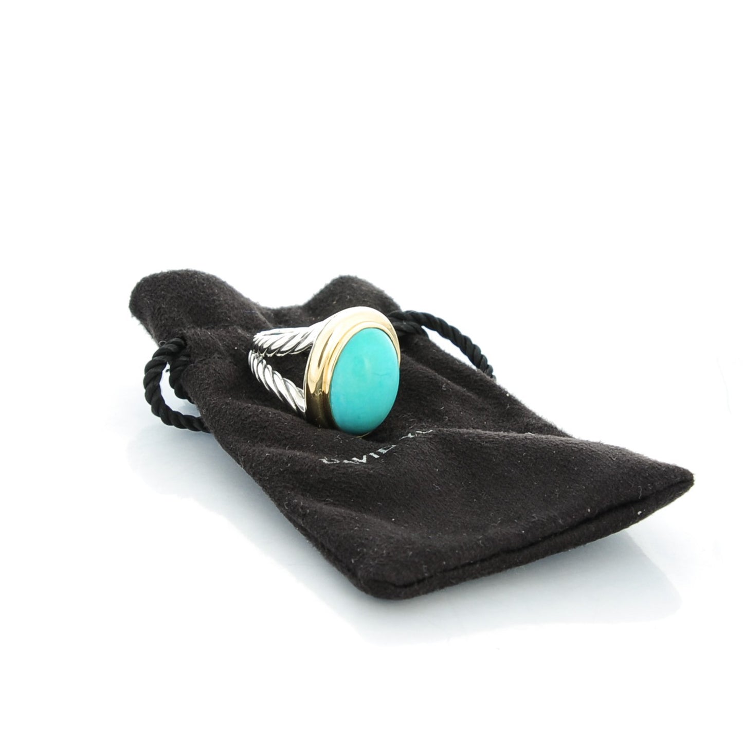 Sterling Silver 18K Yellow Gold Turquoise 12mm Signature Oval Ring 49 5