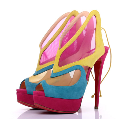 Christian Louboutin Suede Mesh Farfamesh 160 Peep Toe Platform Booties 36.5Multicolor 3 of 14