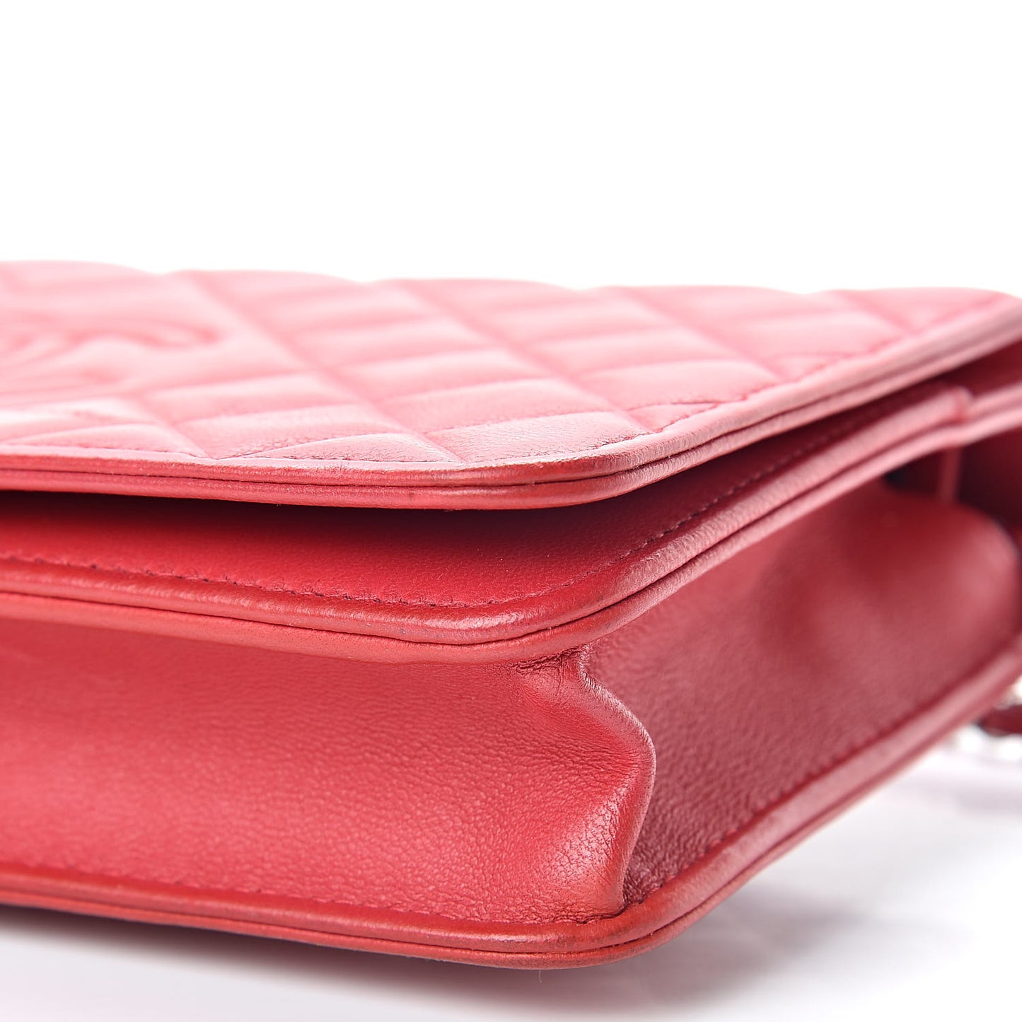 Goatskin Quilted Diamond CC Wallet On Chain WOC Red