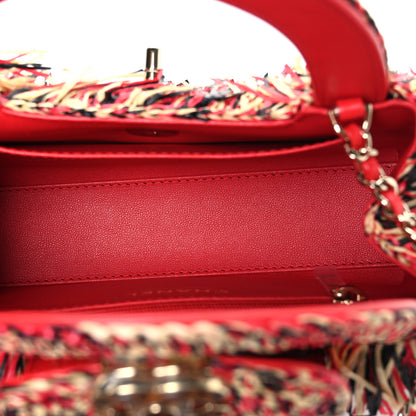 Chanel Raffia Fringe Nano Kelly Shopper Red Beige Black 5 of 10