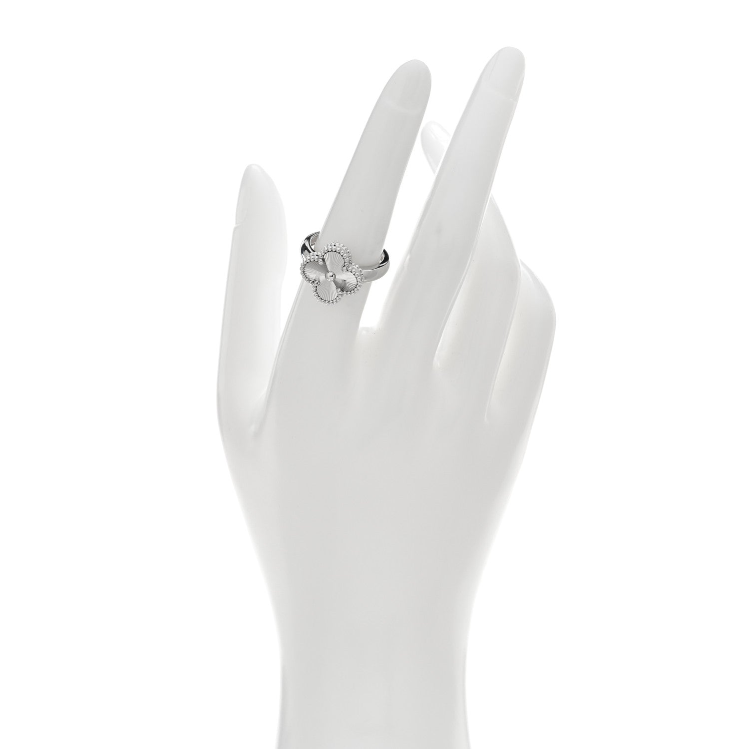 Van Cleef & Arpels 18K White Gold Guilloche Vintage Alhambra Ring 54 6.75 2 of 4