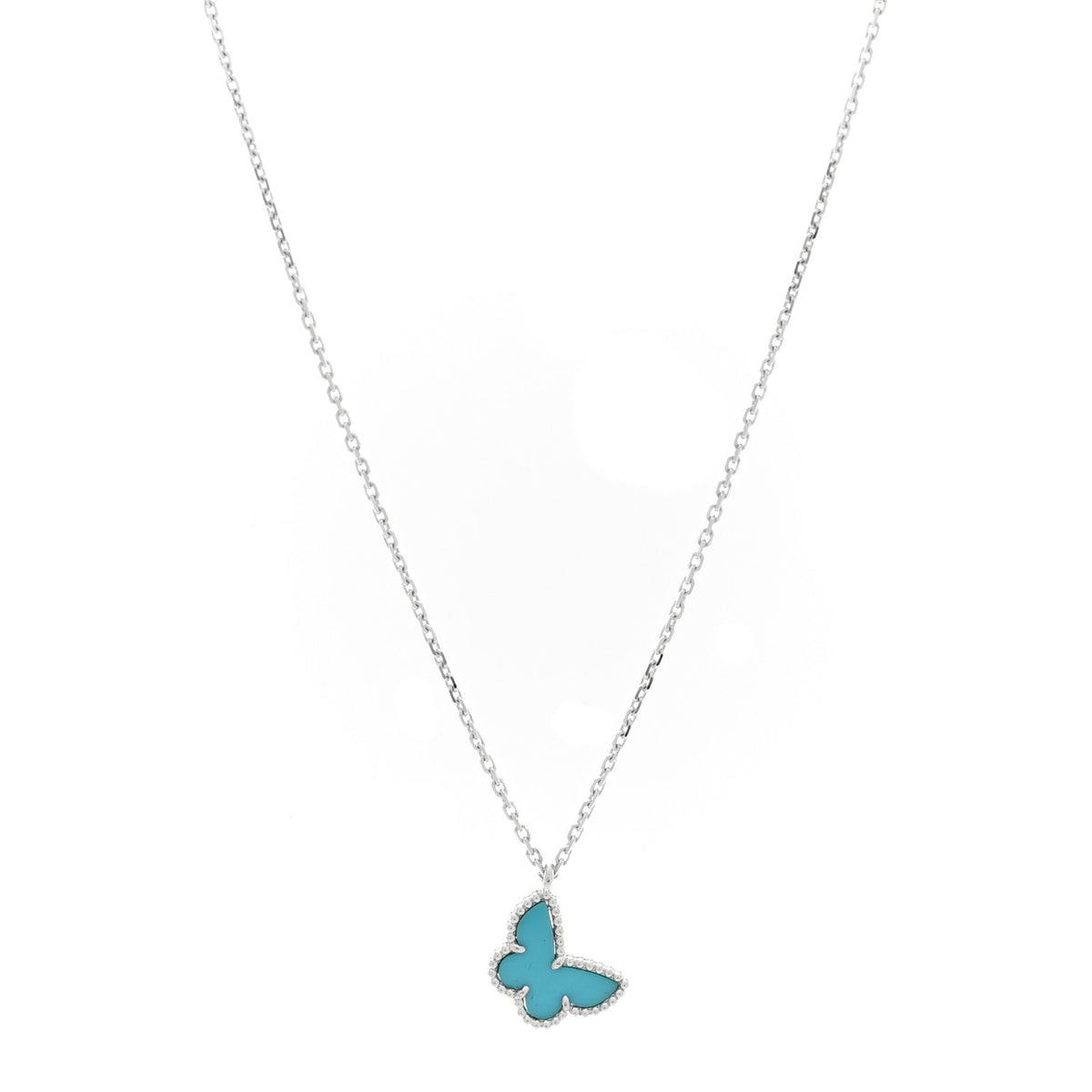 18K White Gold Turquoise Sweet Alhambra Butterfly Pendant Necklace