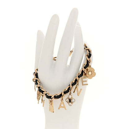 Chanel Metal Lambskin Crystal Chain CC Charms Bracelet Gold Black 2 of 4